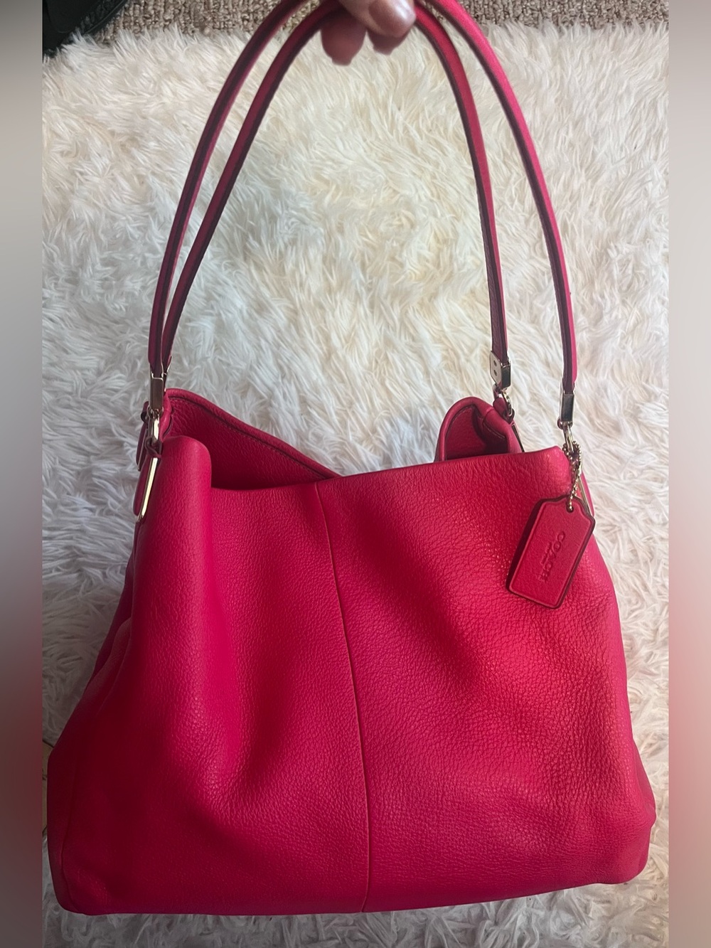 Coach Pebble Leather Shoulder Bag in Hot Pink